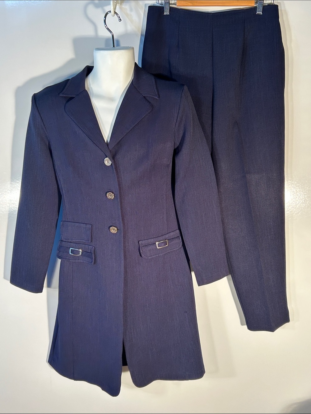 Splurge SZ13/14 Navy 2 pc. Longline Blazer & Pant Suit Career Academia Vintage